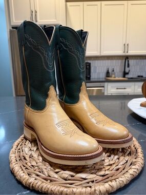 Tony Lama Two-Tone Tan & Dark Green Western Boots